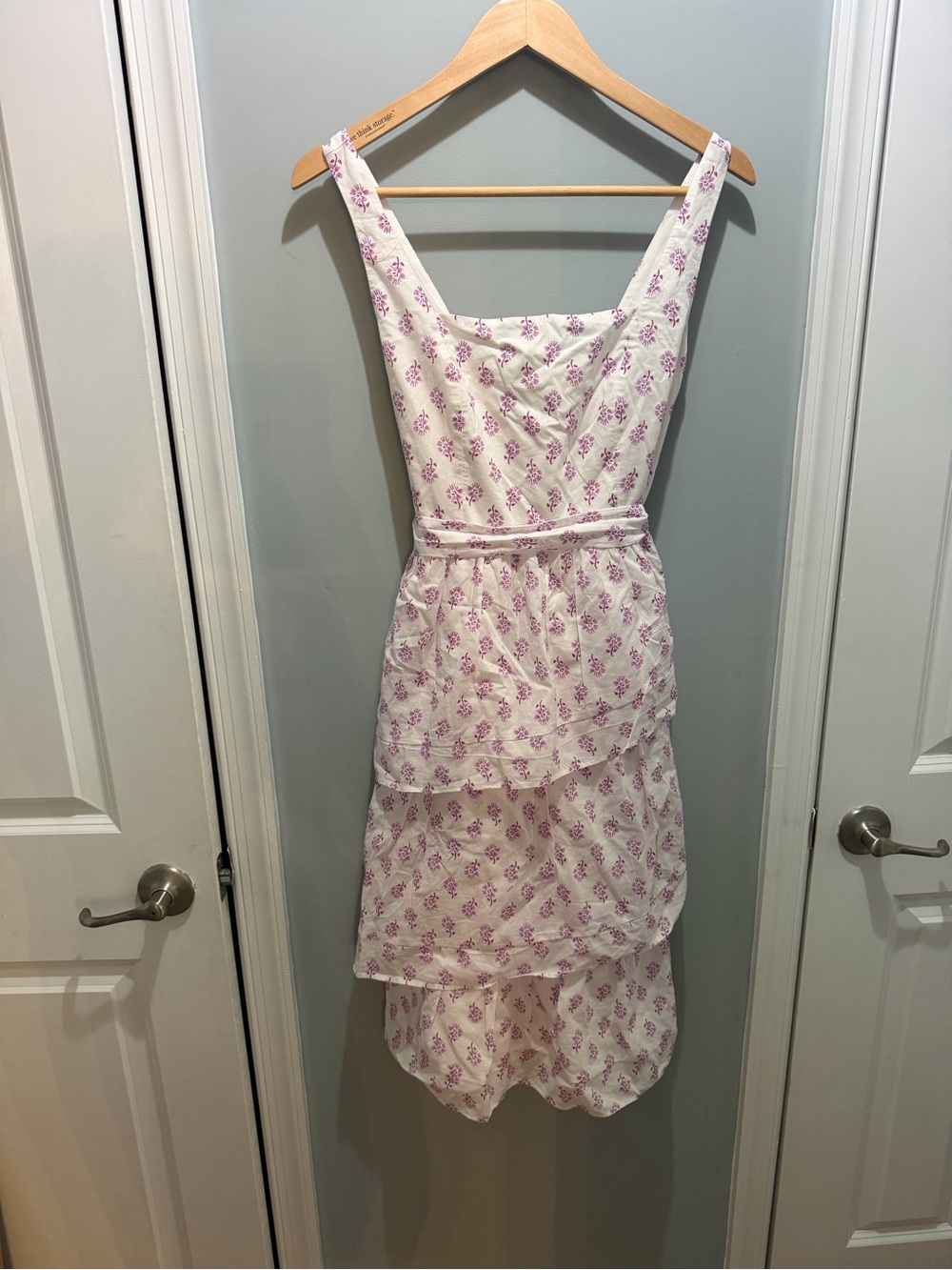 J. Crew Factory Belted Tiered MIDI Dress Lavender Print Cotton NWT